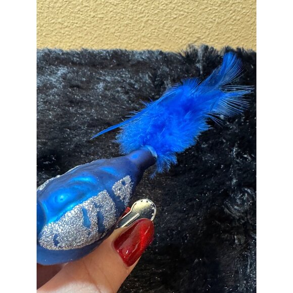 Vintage Blue Bird Clip-On Ornament With Glitter Accents & Feather Tail - Picture 3 of 10
